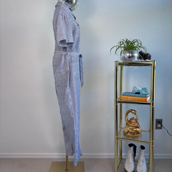 Anthro Cartonnier Blue and White Railroad Stripe Utility Jumpsuit, Size Medium - Picture 16 of 16